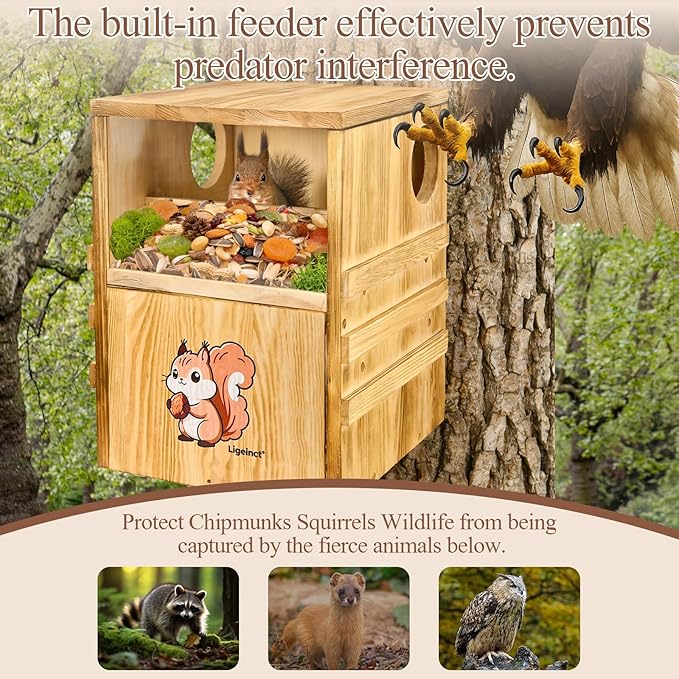 Large Outdoor 2-in-1 Squirrel House and Feeder with Secure Den Box and Nesting Box, Durable Squirrel Box for Backyard, Ideal Squirrel Houses for Outside and Chipmunk House