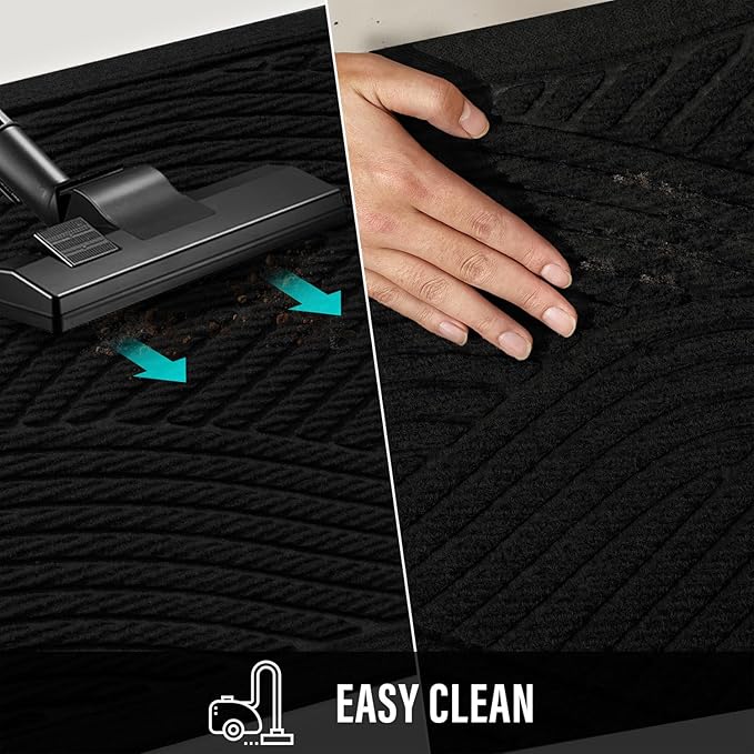Sturdy Front Door Mat, Absorbent Muddy Dirt Resist Welcome Door Mats Outdoor Indoor, Stain and Fade Resistant, Non-Slip Backing Entry Mat Low Profile Doormat for Entryway, 29×17, Black