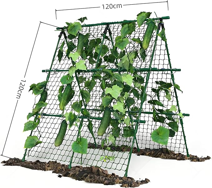 GAOMON Raised Bed Trellis, 4x4 ft Metal A-Frame Garden Trellis with Netting, Outdoor Support for Climbing Vegetables Tomatoes Cucumbers Peas Beans Grape Vines, Green