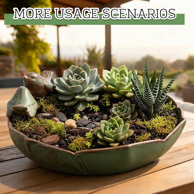 Solar Fountain Ceramic Bird Bath for Outdoors Hummingbird Solar Fountain with Ground Ceramic Bird Baths Bowl for Outside, Large Table Top Garden Decor for Patio Yard Home