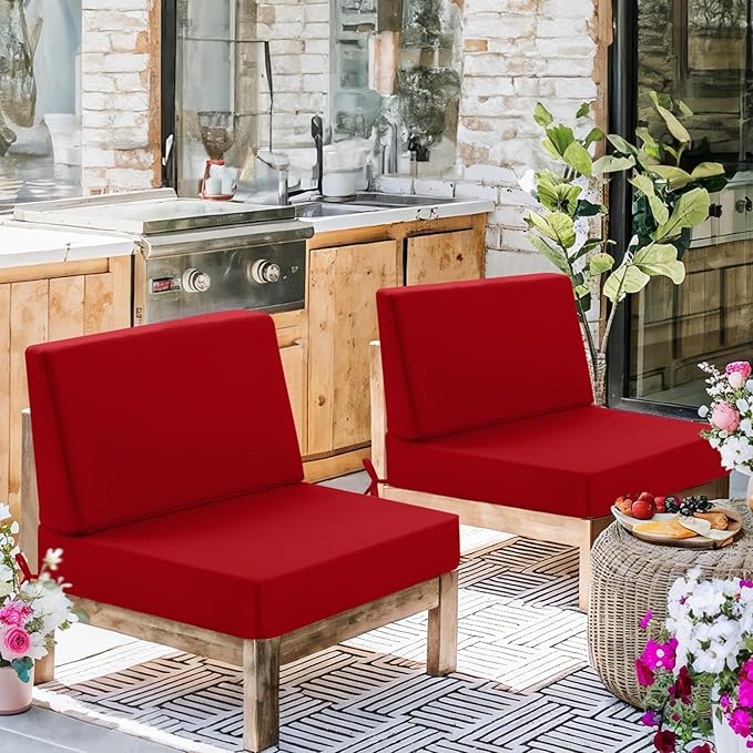 Outdoor Cushions for Patio Furniture, Outdoor Seat and Back Cushion, Waterproof Hampton Bay Deep Seat Replacement Couch Cushions for Garden Lawn, 26.5x26.5 Red