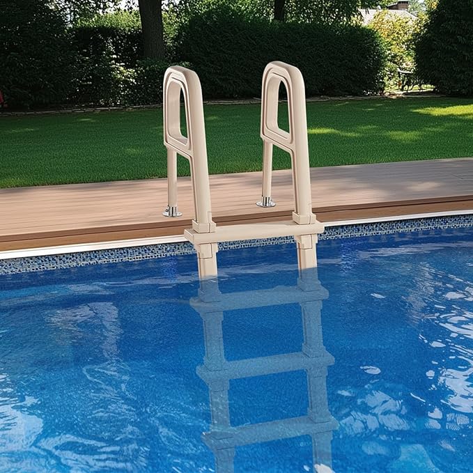 VEVOR Swimming Pool Ladder, Inclined 5-Step Double Handrails Stair, Non-slip Heavy Duty Step, Load Capacity 300 lb, for 48-54" Inground & Above-ground Pools of Any Deck Surface Indoor & Outdoor, Taupe