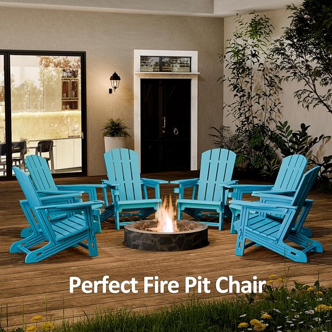 Adirondack Chair, Plastic Outdoor Patio Adirondack with Cup Holder, 400 LBS Capacity Recliner Chair Garden for Backyard Lawn Beach Sky Blue