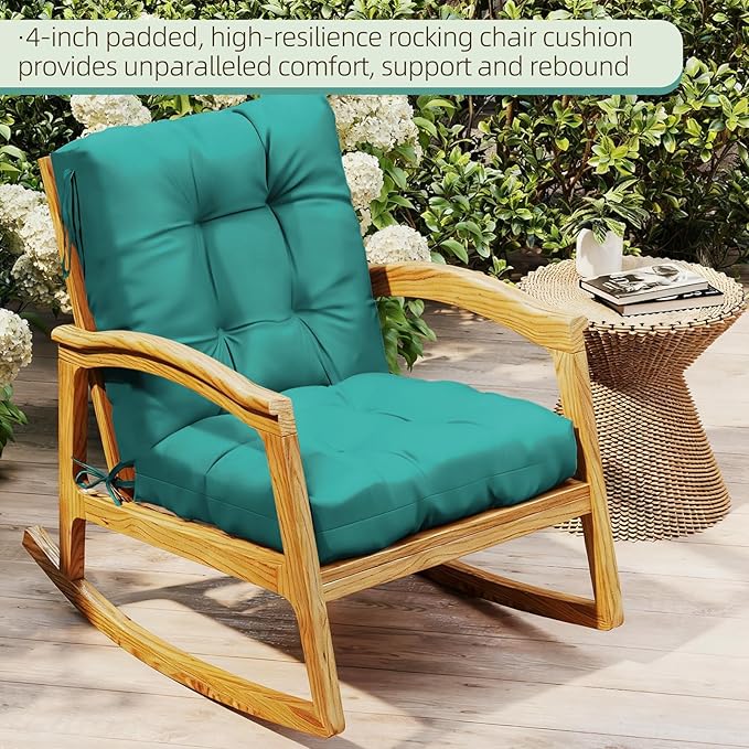 Outdoor Chair Cushion, 42x21x4 Inch Patio Cushions for Dining/Rocking Chairs, High Back Soft Seat Pad with Ties, Indoor Outside Use, Fade-Resistant & Waterproof, Lake Blue