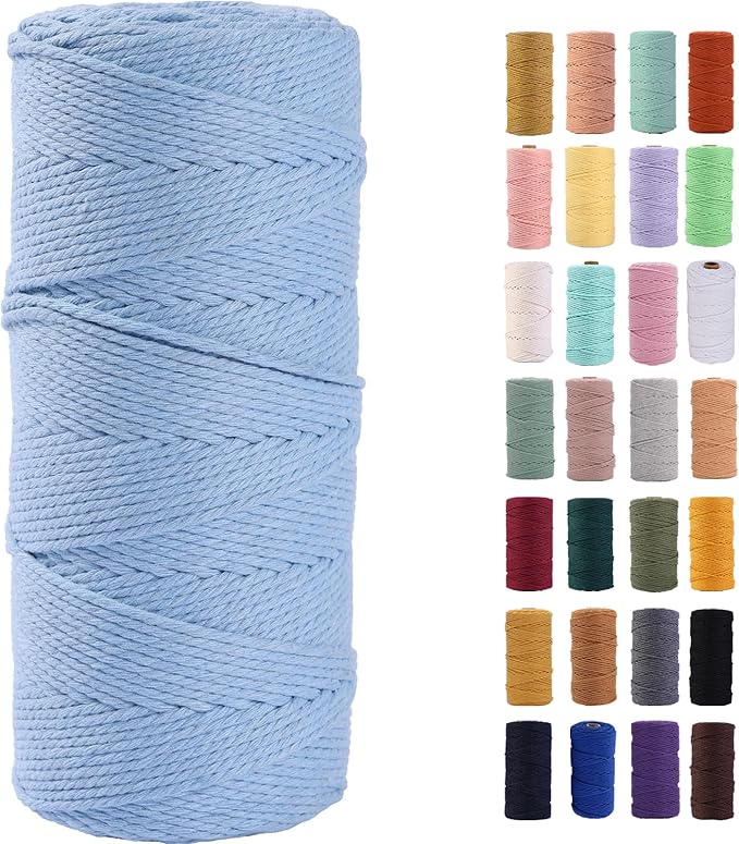 Baby Blue Macrame Cord 2mm x 220Yards,Colored Cotton Rope Colorful Cotton Cord Soft Craft Cord Twine for Wall Hanging Plant Hangers Crafts Decorative Projects