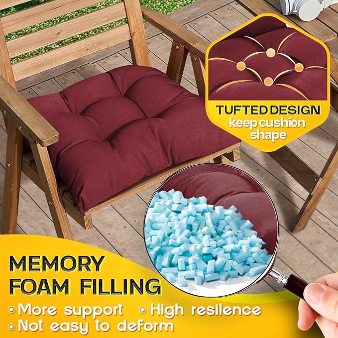 MAGIC ELEPHANT Outdoor Chair Cushions Set of 2, Memory Foam Seat Cushion Pads for Wicker Chair and Patio Furniture, 19 x 19 Inches (Red)