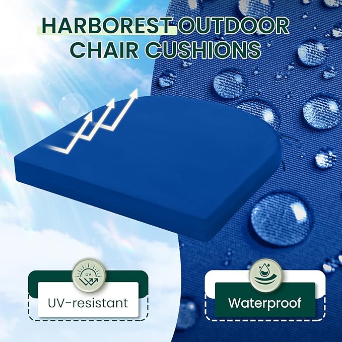HARBOREST Outdoor Chair Cushions Set of 4, Water Resistant Patio Chair Cushions with Ties, Outdoor Seat Cushions for Patio Furniture, 17"x16"x2", Royal Blue