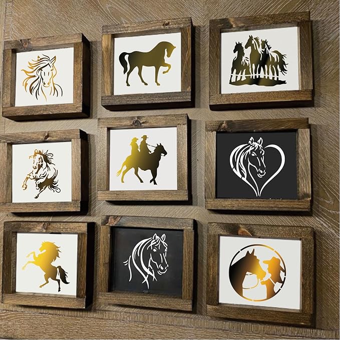 Small Stencils for Painting on Wood Burning Reusable, 3 Inch Reusable Stencil for Craft Ornament Paint Template Stencils for Wall Card Rock Wood Signs Coasters Canvas Home Decor (Horse)
