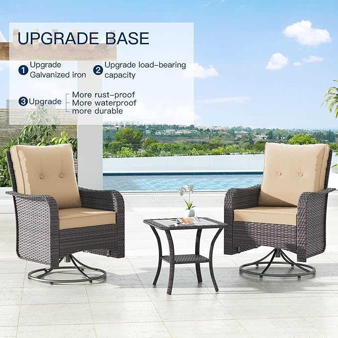 Kullavik 11PCS Outdoor Patio Furniture Set,PE Wicker Rattan Sectional Sofa Patio Conversation Sets with 43" 55000BTU Gas Propane Fire Pit Table,Swivel Rocking Chairs Set,Sand