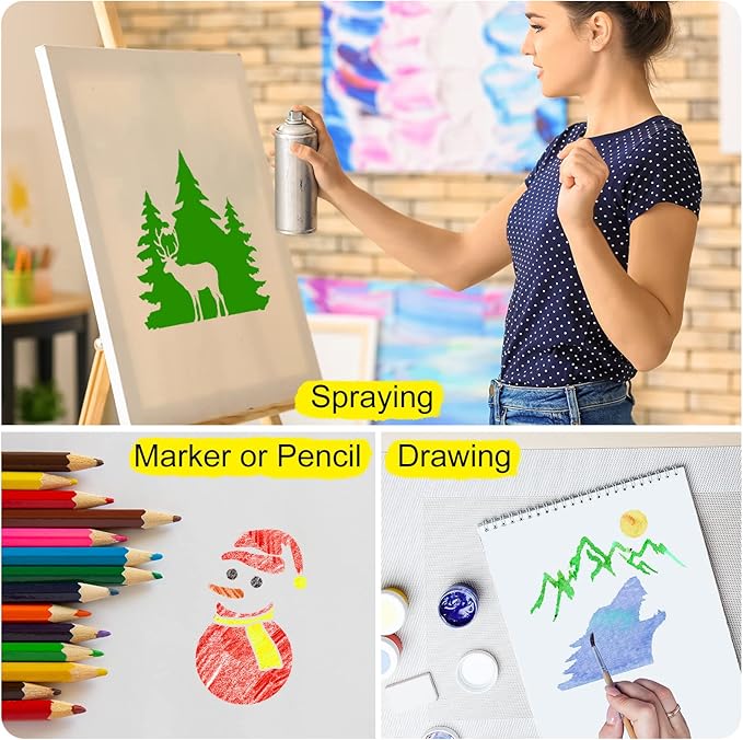 Marspark 66 Pcs Spring Easter Small Stencils for Crafts Reusable 3 Inch Stencils for Painting on Wood DIY Craft Paint Template for Wall Home Decor Card Rock Canvas Drawing Holiday (Deer)