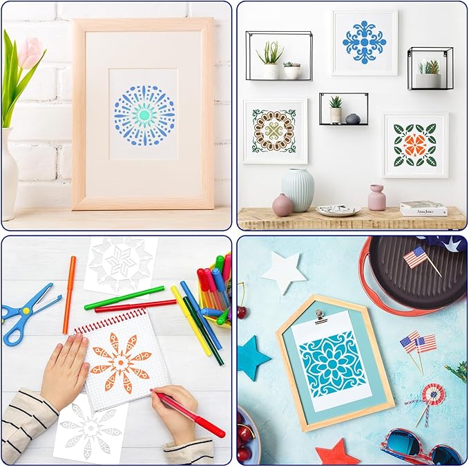 48 PCS Mandala Stencils Reusable Mandala Cookie Template Stencils for Painting for Coffee Cake Decorations Painting Rocks Wood Canvas Fabric Glass Pottery DIY Art Projects, 3.54 x 3.54 Inch