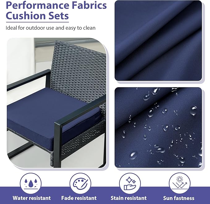 Outdoor Chair Cushions Set of 4 -Waterproof Outdoor Seat Cushions for Patio Furniture, Patio Chair Cushion with Handle and Ties, Square Out Door Chair Pads,19" x 19" x 3", Navy Blue