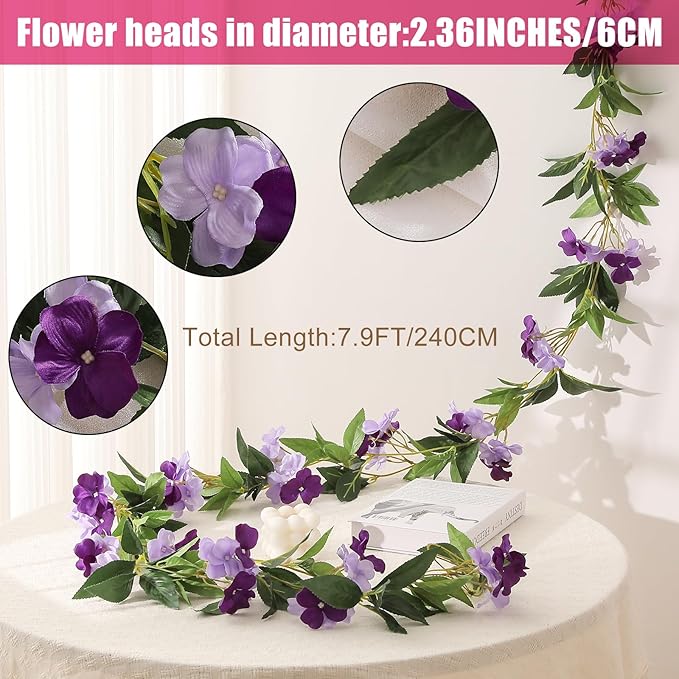 Floweroyal 6 Pack Artificial Flower Garlands 15.8FT Fake Impatiens Vines Silk Flowers Hanging Impatien Ivy for Wedding Arch Party Home Garden Wall Decor (Purple)