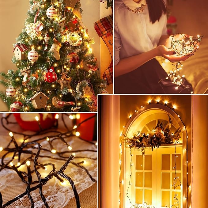 Outdoor String Lights, Fairy Lights 33 FT 100 LED Waterproof Deco for Indoor Outdoor Backyard Tree Party Cafe Patio Home Room Festival Chirstmas (Transparent Wire-Multi Color (Warm White-Black)