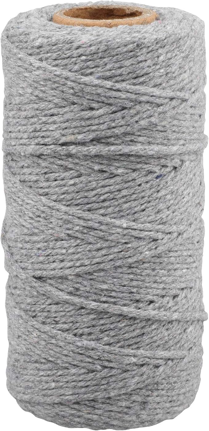 jijAcraft Gray Twine String, 328 Feet Soft Cotton Butcher Twine String for Gift Wrapping, DIY Crafts, Cooking, Home Decoration String, Art Gardening, Package