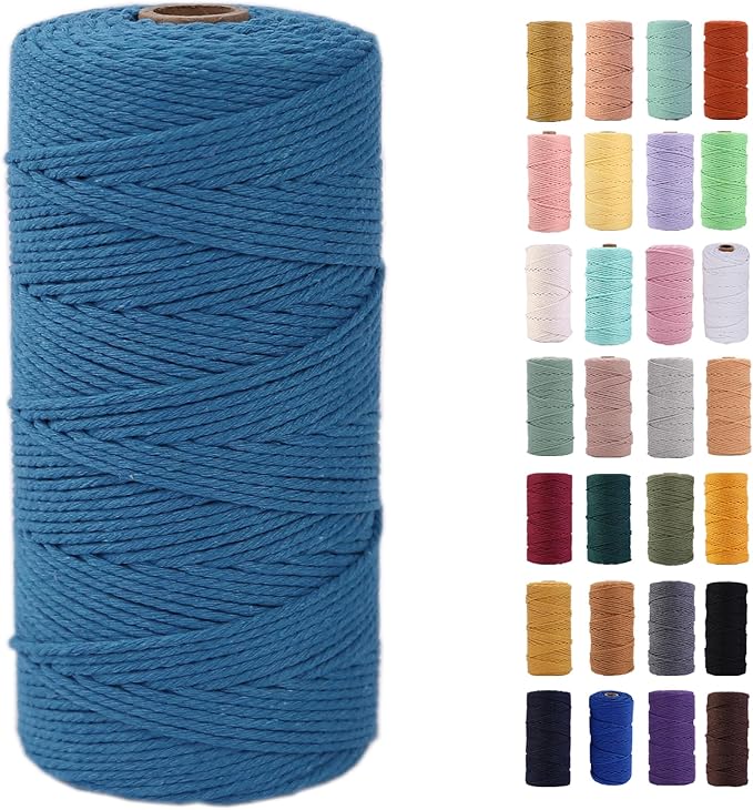 MAOQIAN Lake Blue Macrame Cord 2mm x 220Yards, Colored Cotton Rope Soft Craft Cord Twine for Wall Hanging, Plant Hangers, Crafts, Decorative Projects