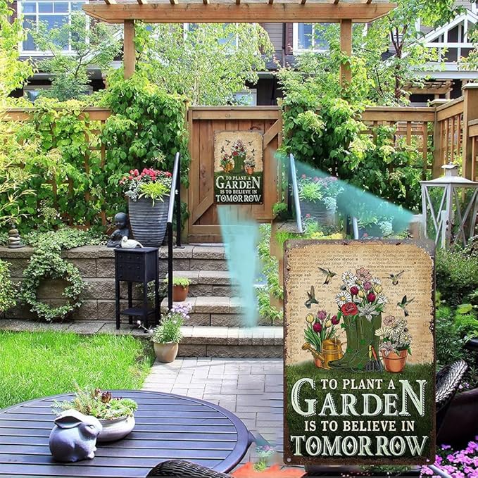 Vintage Tin Sign To Plant a Garden is To Believe in Tomorrow- Retro Metal Sign for Garden Outdoor Indoor Wall Decorative 8x12 Inch
