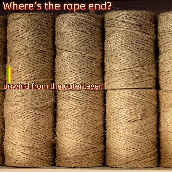 4 Pcs 1312.336 Feet 2mm Brown Jute Twine String - 3 Ply Natural Garden Twine for Plants, Crafts, Gift Wrapping, Packing - Heavy Duty Plant Ties for Tomatoes, Climbing Plants, DIY Projects