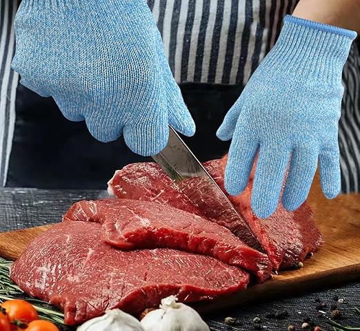 Cutting Gloves, 1 Pairs of Cut Resistant Gloves Food Grade, Cut Resistant Gloves for Kitchen, Oyster Shucking, Fish Fillet Processing, Carving Wood and Gardening(Large-Blue)