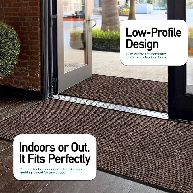 LuxUrux Striped Brown Door Mat - Heavy Duty, Indoor/Outdoor, Easy Clean, Waterproof, Low-Profile (4 x 10 Feet) - Ideal for Entry, Patio, Garage - Durable Solution for High Traffic Entrance Ways