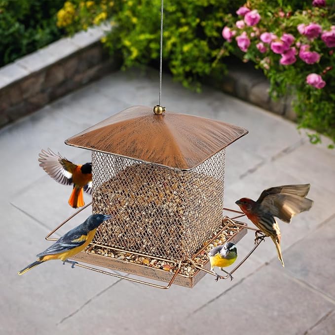 Bird Feeder, Heavy Duty Metal Bird Feeders for Outdoor Hanging, Wild Birdfeeder with Buckle for Garden Yard Outside Backyard, 3.5LB Large Capacity