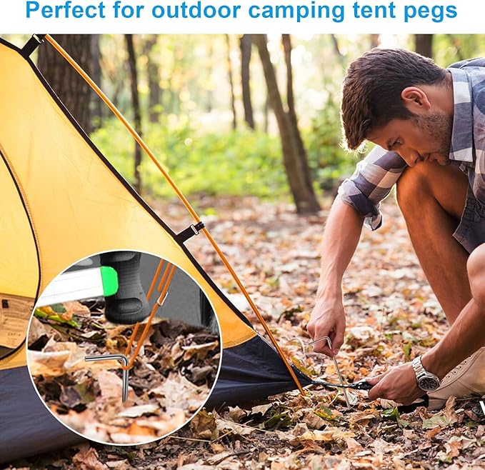 Oligei 23 Pack Tent Stakes, Heavy Duty Metal Tent Pegs, Hooked, Silver, Perfect for Camping, Gardening & Outdoor Decorations