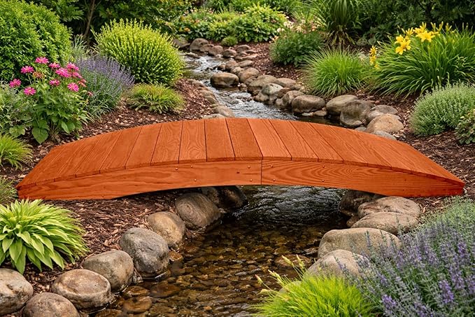 8 FT Cedar Amish Made Pinewood Heavy Duty Garden Bridge for Walkway, Backyard Pond & Landscaping, Outdoor Wooden Footbridge for Koi Pond, Japanese Style Decorative Bridge, Made in USA