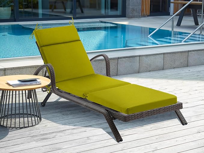 Outdoor Chasie Lounge Tufted Thick Cushion with Ties,Replacement Wicker Chair Cushion for Paito Fruniture,72x21x3inches,All Weather,Grass Green