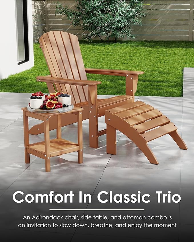 GREENVINES Adirondack Chairs Set of 2 | HDPE Plastic | Oversized Fire Pit Chair | All Weather | Teak | Poly Lumber | for Outdoor Deck Backyard Patio Garden