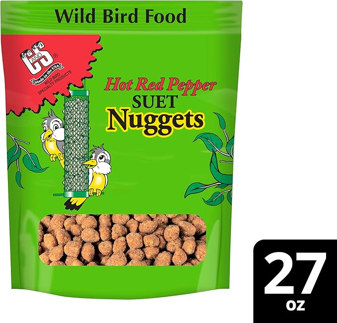 C&S Hot Pepper Suet Nuggets, Outdoor Wild Bird Food for Woodpeckers, Chickadees, Cardinals, Nuthatches and More, 27 Ounces