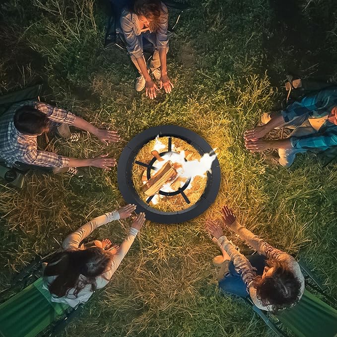 Aoodor Adjustable Round Smoke-Free Fire Pit, Fit 28-36 Inch Fire Rings, Heavy Duty Burning Log Grate for Outdoor Campfire, Hearth Wood Stove and Outdoor Camping, Black