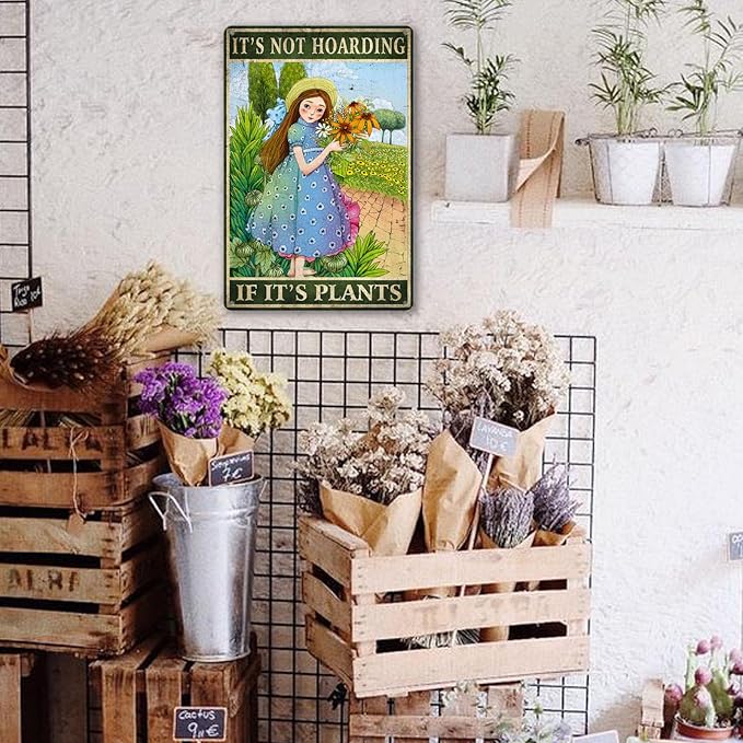 Garden Tin Sign Vintage Plants Wall Poster It's Not Hoarding If It's Plants Sign Fairycore Room Decor Metal Garden Wall Art Plant Posters For Room Aesthetic Gardening Signs 8x12 Inch