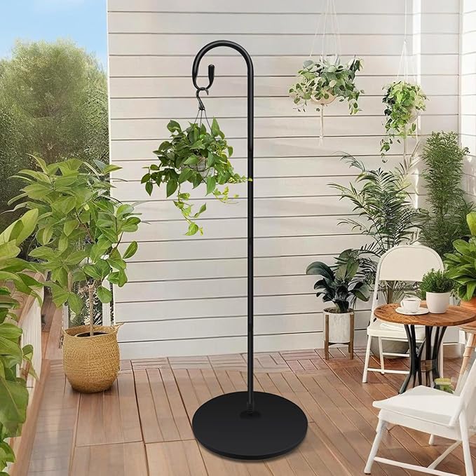 63 Inch Shepherds Hooks for Outdoor Indoor with Round Base Stand, Adjustable Shepherds Hook for Bird Feeder, Lanterns, Wind Chime in Patio Garden
