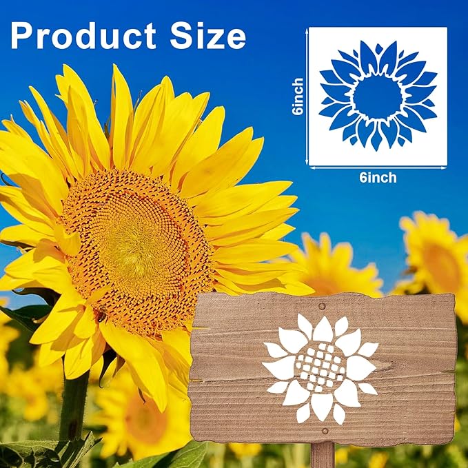 20 PCS 6 Inch Flower Painting Stencils, Sunflower Bee Reusable Plastic Paint Templates, Rose Butterfly Birds Stencils Set for Painting on Wood Rock Canvas Fabric Glass Art Pottery DIY Craft Decor