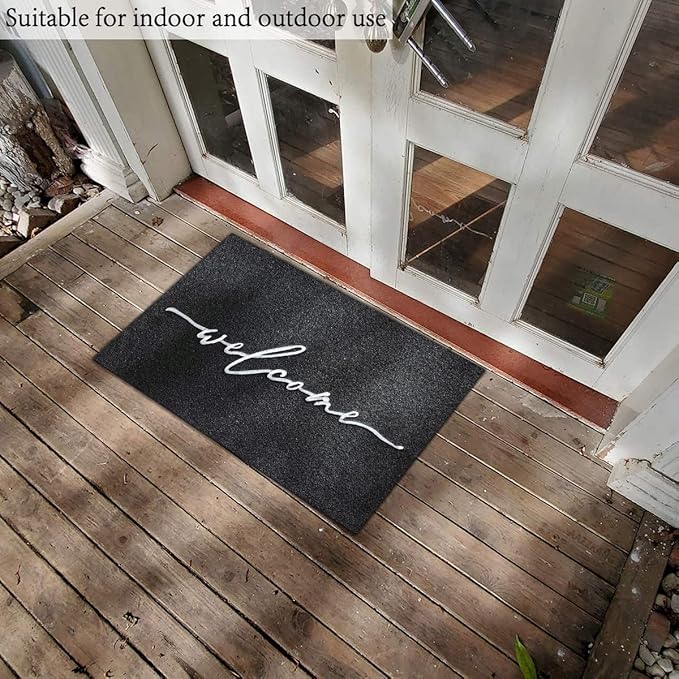 AAZZKANG Welcome Mats for Front Door Large 24"x36" with Non Slip Rubber Backing Quickly Trap Dirt Easy to Clean Entry Mat for Indoor High Traffic Areas Outdoor Doormat Black