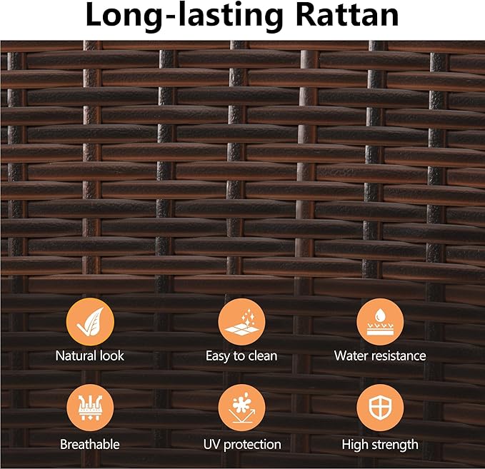 RoyalCraft 5 Piece Patio Wicker Dining Sets for 4, Water-Resistant Rattan Outdoor Dining Table and 4 Chairs with Wood Table Top, Conversation Set for Deck, Garden, Backyard, Removable Cushions, Teak
