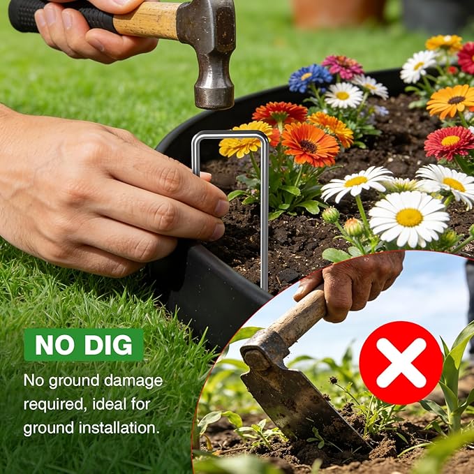 200ft,1.5in Tall Landscape Edging Kit with 300 Metal Spikes, Not Digging Flexible Plastic Edge Border for Landscaping, Lawn,Garden,Flower Beds,Yard,Paver,Playground, Fence,Pathway,3pack, 66.7ft Each
