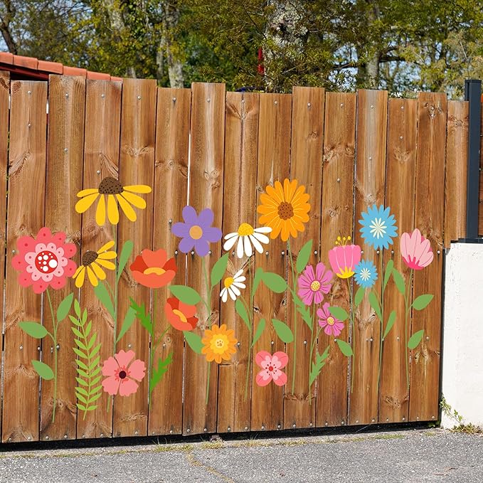 JarThenaAMCS 12Pcs Large Spring Wildflower Stencils Reusable Floral Plastic Drawing Templates for DIY Crafts Painting on Wood Wall Garden Fence