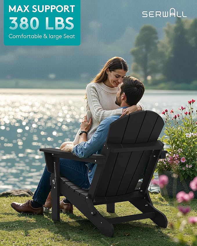 SERWALL Foldable Adirondack Chair Set of 2 for Patio Garden Outdoors Fire Pit-Black