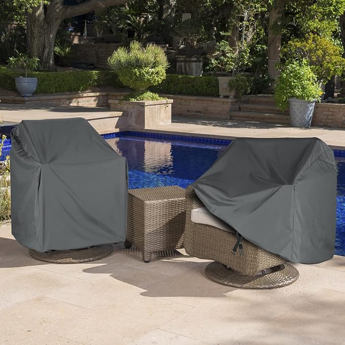 Outdoor Swivel Lounge Chair Cover 2 Pack, (37.5" L x 39.25" W x 38.5" H) 100% Waterproof Heavy Duty Outdoor Chair Covers, Patio Furniture Cover for Swivel Patio Lounge Chair (Grey)