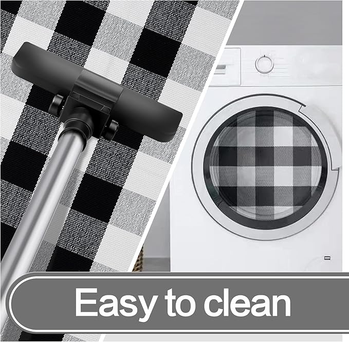 MUBIN Cotton Buffalo Plaid Rug, 4x6 ft Black and White Checked Outdoor Rug Front Door Decorative Mat, Hand-Woven Reversible Foldable Rug for Layered Door Mats Washable Carpet for Front Porch, Entryway