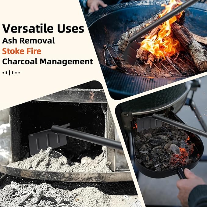 BBQ Charcoal Rake, 29 Inch Grill Ash Removal Rake for Fireplace Wood Stove Pizza Oven, Metal BBQ Cleaner Poker Scraper, Heavy Duty Barbecue Grilling Utensils Tool for Smoker,Ceramic, Kamado