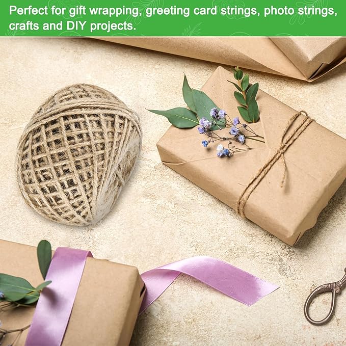 1-Pack Natural Jute Twine String, 3mm x 328ft/100m Long Garden Twine Balls for Crafts/Gift Wrapping/Gardening Plants, Durable Plant Ties Thick Rope [Brown]