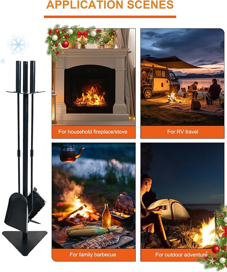 Tomersun Small 23 Inch Fireplace Tools Set Indoor 4 Pcs Fireplace Tools with Fireplace Poker, Shovel, Broom, Fireplace Tool Stand