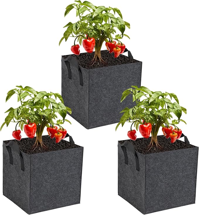 3-Pack 1 Grids Fabric 5 Gallon Grow Bags, 1x1x1ft Thickened 400G Nonwoven Fabric Raised Garden Beds with Handles - Indoor Outdoor Planters for Vegetables, Herbs, Flowers