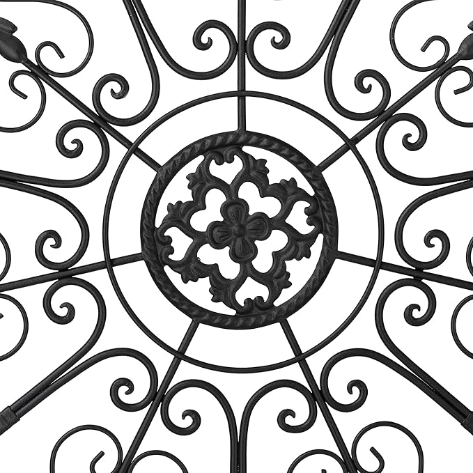 Glitzhome Traditional Iron Scroll Wall Decor, Outdoor Metal Wall Art Scroll-Work with Sturdy Powder-Coated Matte Black Finish Garden Wall Art, Black, 23.75" D