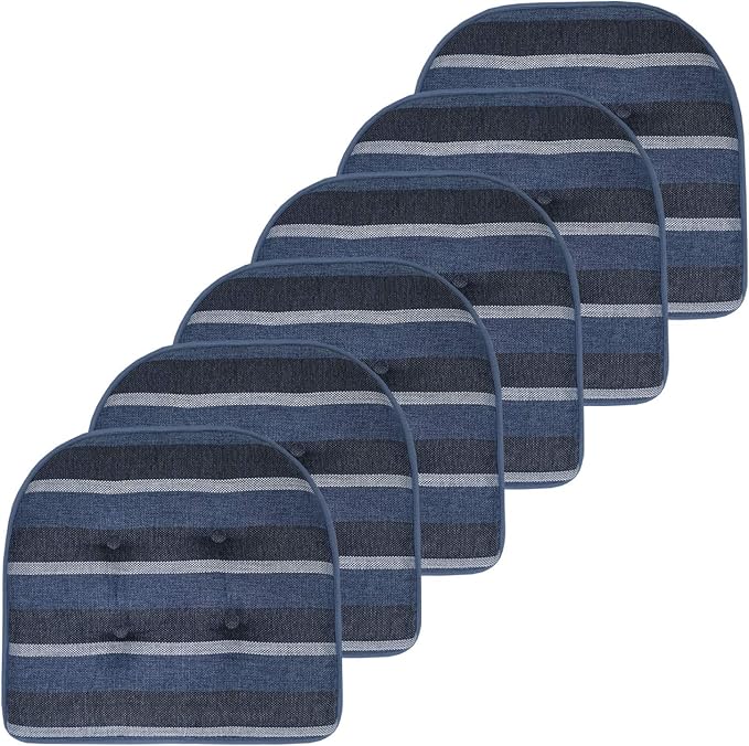Sweet Home Collection Chair Cushion Memory Foam Pads Tufted Slip Non Skid Rubber Back U-Shaped 17" x 16" Seat Cover, 6 Count (Pack of 1), Bradford Steel Blue