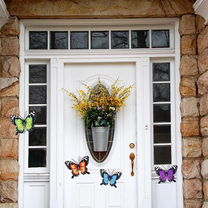 Metal Butterfly Wall Decor-4 Pack Butterfly Hanging Wall Decor Outdoor Fence Wall Art Decor for Indoor or Outdoor, Yard Patio Fence Garden Decorations