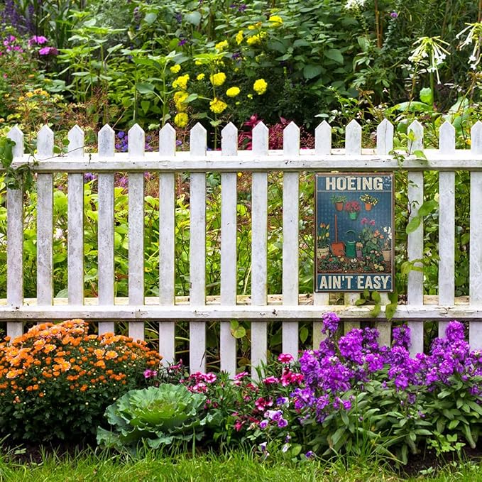 Funny Garden Sign – Hoeing Ain’t Easy | 12x8″ Vintage Metal Sign for Outdoor Garden Decor - Comical Gardening Gift for Women & Plant Lovers, 2485