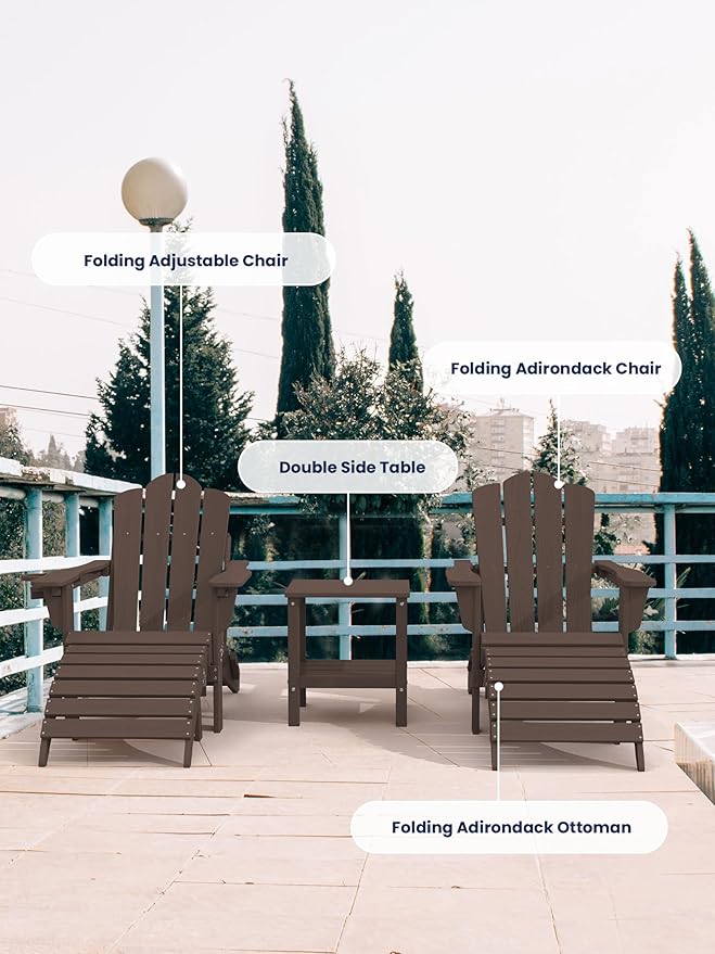 KINGYES Folding Adirondack Ottomans Set of 4 for Adirondack Chair, Coffee